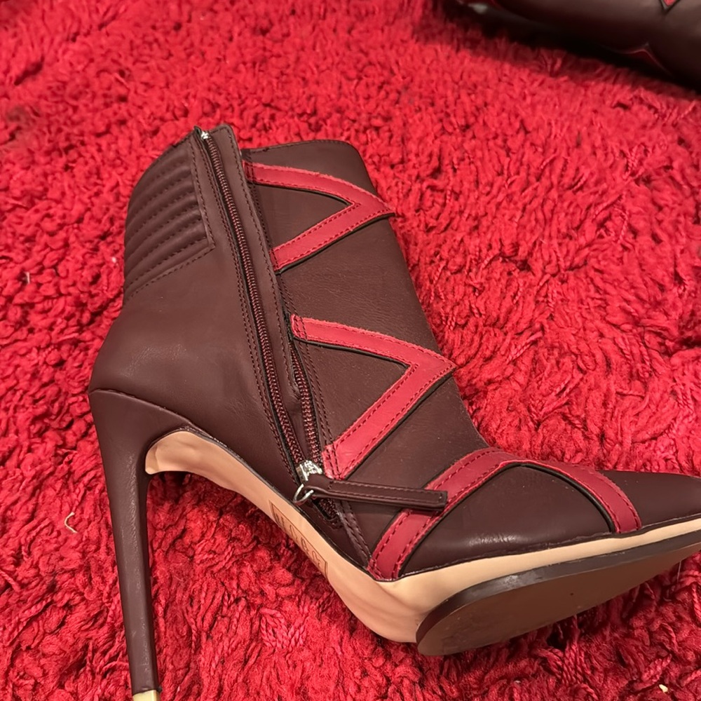 Burgundy and reddish leather booties